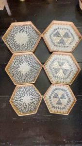 3 ขนาด ถาดหวาย หกเหลี่ยม ใช้เสริฟ ใส่ขนม วางขวดแก้วน้ำ