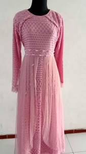 Dress pesta ozias pink brukat || baju formal kondangan wanita pink