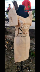 Filipiniana Midi Dress with 3d Lace and stones. w/ attached satin ribbon belt