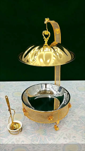 Luxury Gold 8.0L Food Warmer Chafing Dishes Buffet Catering Stainless Steel Hanging Style Cover