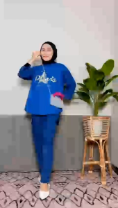 setelan kulot jeans cargo combad wanita dewasa