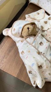 F02ผ้าห่อตัวมีหมวกเด็กแรกเกิด ผ้าห่อตัวเด็ก ผ้าห่มเด็กแบบบาง