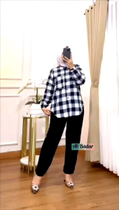 SETELAN CELANA FLANEL MIX POLO LINEN