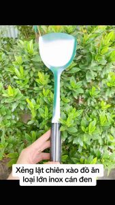 Xẻng lật chiên xào đồ ăn loại lớn inox cán đen - sạn xào thức ăn inox tiện lợi - sạn cán đen - gia dụng Nari