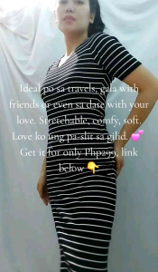 Black Knitted Striped stretchable dress with slit on the side