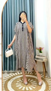 Bisa COD / Bayar Di Tempat Dress / Daster Lowo / Daster Kelelawar Salur / Garis- garis Kekinian Baju Santai Nyaman Baju Tidur Baju Dinas Baju Rumahan Fresh Dari Pabrik Konveksi Langsung
