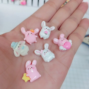 6pcs Bunny Rabbit Small Charm Diy Accessories Cream Glue Phone Case Hairclip Keychain Craft Art Handmade Handcraft Gift Kids DC1248