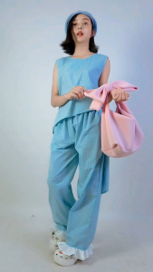 ชุดเซทเสื้อชายเฉียง+กางเกงขาเเต่งระบาย