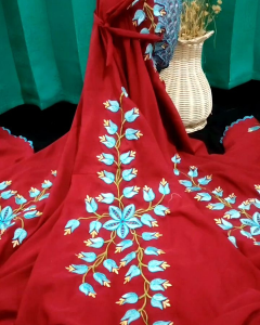 (COD) Mukena Terusan Dewasa Polino Kain Dasar Maroon Motif Bordir Bunga Rambat Lovia Bahan Adem