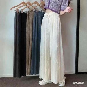 New shiny fashionable Korean style pleated square pants XS-L silver powder design