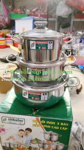 Bộ 3 nồi inox Nắp Kính TITHAFAC cao cấp - Bộ 3 nồi inox size 16cm - 20cm - 24cm -dùng được mọi loại bếp