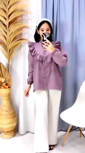 ATASAN WANITA BAJU ATASAN WANITA KATUN TWITSCONE BLOUSE KEKINIAN ATASAN WANITA TRENDY LENGAN KERUT BLOUSE KATUN