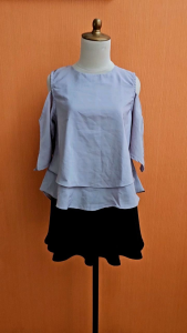 atasan wanita abu muda pastel M cewek blouse model lengan bolong santai