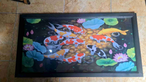 Hiasan dinding lukisan cetak 9ikan koi plus bingkai uk 100x50cm