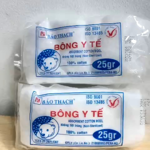 Bông y tế Bảo Thạch 25gr thấm nước chưa tiệt trùng dùng để làm sạch vết thương sơ cấp cứu