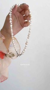 Vòng cổ hạt bẹt thô KHÔNG GỈ Bowtie Choker dây chuyền dắng ngắn phối mặt nơ basic phong cách hàn quốc