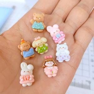 7 designs/set 迷你亮油花花裙小动物树脂配件 diy奶油胶手机壳发夹咕卡耳环钥匙扣车挂笔盒 手工饰品材料 Mini Resin Charm Cream Glue Art Craft Casing Keychain Guka Hairclip DC1157