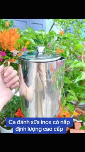 Ca đánh sữa inox cao cấp có nắp có chia vạch định lượng ca mỏ có nắp tiện lợi cho mỗi gia đình - gia dụng Nari