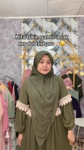 NYNK - Zahra Gamis Ceruty Anak Perempuan Motif Bunga Dengan Set Hijab