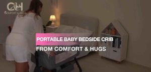 Comfort and Hugs Baby Bedside Crib Adjustable Height Portable Crib with Wheels Airflow Mesh 4-Position Height Adjustment Mosquito Net Storage Basket Easy to Assemble Newborn/Infant 3-in-1 Bedside Bassinet Rocking Bassinet Easy Folding Baby Crib