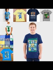 Áo thun bé trai BG tay ngắn size đại Roblox Minecraft từ 22-50kg Vnxk