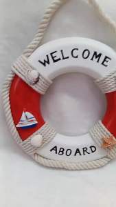 Welcome Aboard Wooden Lifebuoy (Salbabida)with Rope Design for Nautical theme event and hanging wall Ornaments 22x22x3 cm