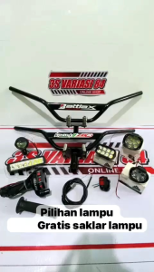 Paketan stang trail monster plat hitam+adaftor stang+gas spontan daytona 3tombol+Lampu sorot LED=✓GRATIS SAKLAR LAMPU