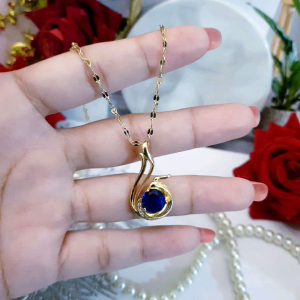 Titanium Kalung Liontin Permata Biru Xds3w