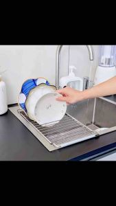 Extendable 304 Stainless Steel Sink Drainer Kitchen Dish Adjustable Drying Rack Draining Board for Cups Fruits Vegetables Plates Accessories