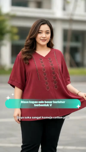 WOMEN BLOUSE V-NECK HALF SLEEVE PLUS SIZE PEREMPUAN LADY COTTON