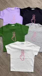 Áo croptop thun cổ tròn tay ngắn áo tim ảnh chụp thật