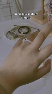 Cincin Mutiara Love Bulat Putih & Gaya Korea