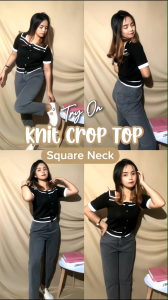 Atasan Rajut Knit Kancing Crop Top Lengan Pendek