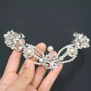 [HP83] Headpiece Pengantin Mutiara Permata Lentur Elegan