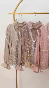 Jemima Blouse Set Outer Wanita Brukat Premium