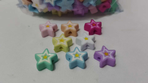 250grams (est.127pcs) Star Beads 22mm pastel with Yellow Star Design Acrylic Spacer Beads for Bracelet Necklace Keychain DIY Crafts