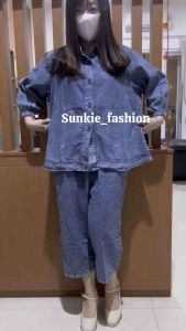 SETELAN KEMEJA DAN CELANA JEANS PREMIUM (TIDAK KAKU) BORDIR JUMBO LD 110