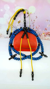 tasbih tijani batu Marjan biru kombinasi yuser black full benang rajut S58