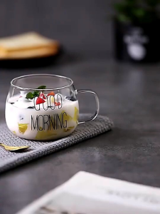 Gelas cangkir kopi glass coffee mug good morning 350 ml