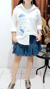 0097 XL3xl viral kemeja silang belakang gstyle lubana bordir payung hujan kancing bahan katun streach import