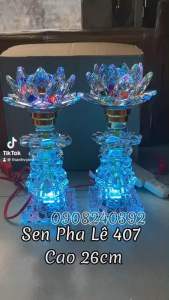 Bộ Đèn thờ Sen Pha Lê Cao Cấp PL32 - Cao 26cm