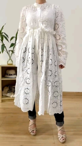 ●ECLAIRE● 003 Dress Midi Katun Bordir Embroidered Embroidery Lengan Panjang Longsleeves Boho Bohemia Classy Vintage Import 56100