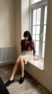 PLOWBRANDS - TL0012"Classic shirt"เชิ้ตแขนยาวผ้าลินินแท้ ทรงพอดีตัว สาบหน้าเป็นแบบซ่อนกระดุม ผ้าระบายอากาศ