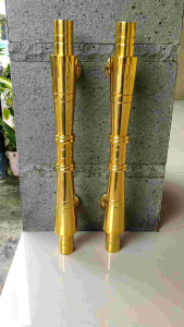 Gagang Pintu Rumah Kuningan Kunci Motif Bambu Gold 43 cm 2 Pcs