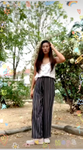 กางเกงขายาว เอวสูง ทรงขากระบอก ลายริ้ว