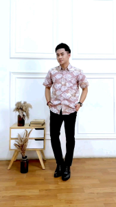 KEMEJA BATIK PRIA LENGAN PANJANG MOTIF SENJA PINK SOFT BATIK MODERN SERAGAMAN KANTOR BATIK PEKALONGAN KATUN