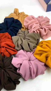 Scrunchie Jumbo 15cm Ikat Rambut Cepol Hijab Anti Pusing High Quality Bahan Cerruty Baby Doll Warna Soft Cerah & Soft Gelap