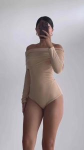Maya Drape Top Off Shoulder Long Sleeve Top Flounced Hem Bodysuits for Women Comfortable Basic Longsleeve Minimalist Tops Lingerie - Womenswear Elegant Formal Casual Style Spandex Cotton - Bodysuits by Riri