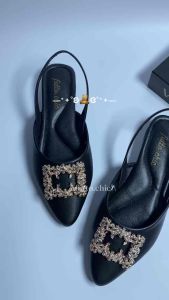 Futto.chic sepatu flat mules wanita cantik slip-on tali karet pita S08