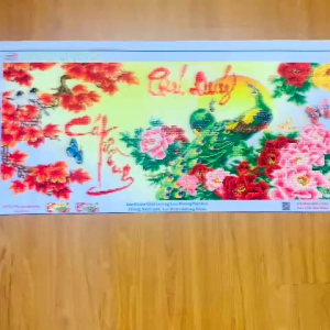[THÀNH PHẨM] Tranh Đính Đá Phú Quý Cát Tường - Chim Công & Hoa Mẫu Đơn (98x45cm) - Đẳng Cấp & Sang Trọng